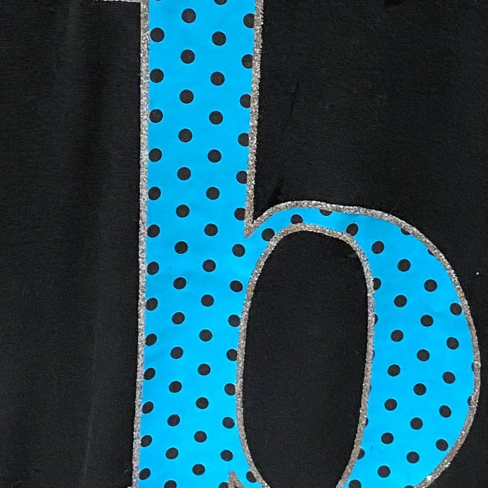 NWT Justice black long sleeve top with blue polkadot letter 